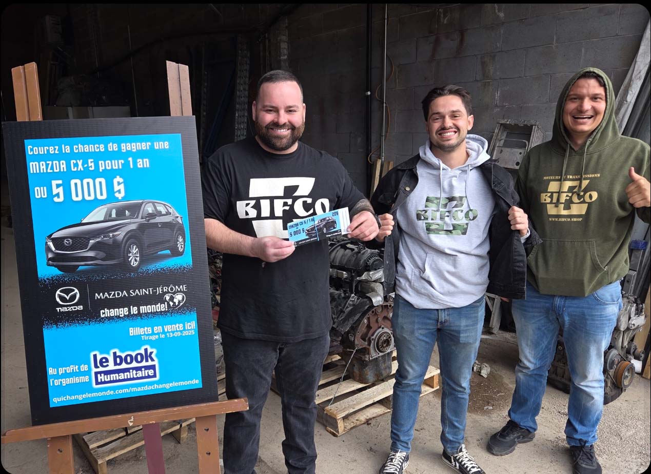 équipe Bifco – vente de moteurs automobiles au Canada et engagement communautaire.